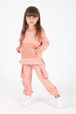 Wholesale Girl's Crew-Neck Tracksuit Set with Pockets 14-15Y Pafim 2041-K24-8014 Розовый 