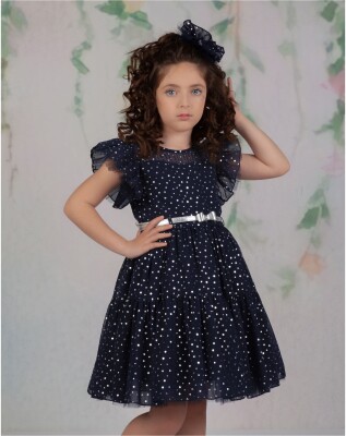 Wholesale Girls Dress 2-5 YAŞ Wizzy 2038-3375-1 Темно-синий