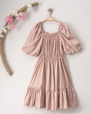 Wholesale Girls Dress 7-10Y Büşra Bebe 1016-23141 Пудра