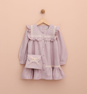 Wholesale Girl's Dress with Bag 2-5Y Lilax 1049-6532 Пыльная роза