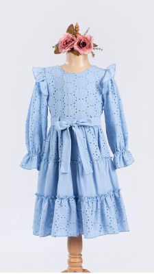 Wholesale Girls Dress with belt 6-9Y Tivido 1042-2586 Синий