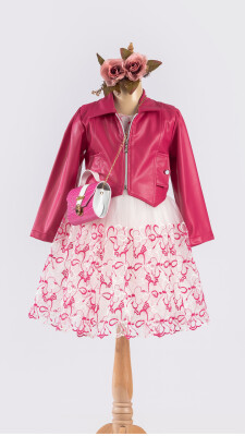 Wholesale Girls Dress with Jacket and Bag 6-12Y Tivido 1042-2544 Пурпурный 