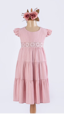 Wholesale Girls Embroidered Dress 2-5Y Tivido 1042-2638 Пудра