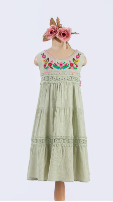 Wholesale Girls Embroidered Dress 6-12Y Tivido 1042-2636 Зелёный 