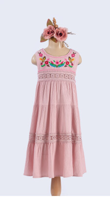 Wholesale Girls Embroidered Dress 6-12Y Tivido 1042-2636 Пудра