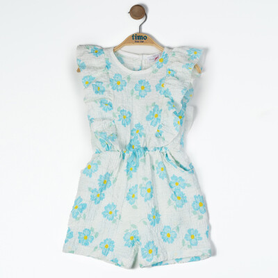 Wholesale Girl's Floral Patterned Jumpsuit 2-5Y Timo 1018-TK5DÜ082255642 Синий