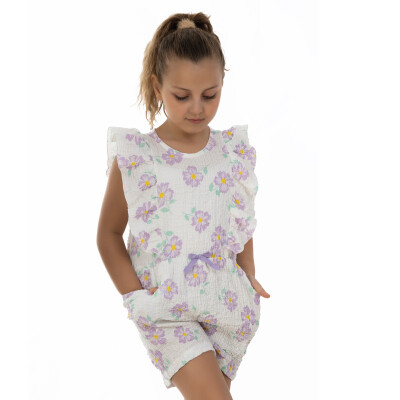 Wholesale Girl's Floral Patterned Jumpsuit 2-5Y Timo 1018-TK5DÜ082255642 - Timo