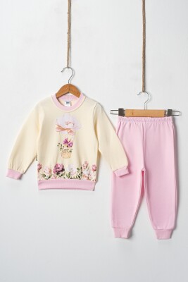 Wholesale Girl's Floral Rabbit Printed 2pcs Tracksuit Set 2-4Y Hoppidik 2017-2399 Розовый 