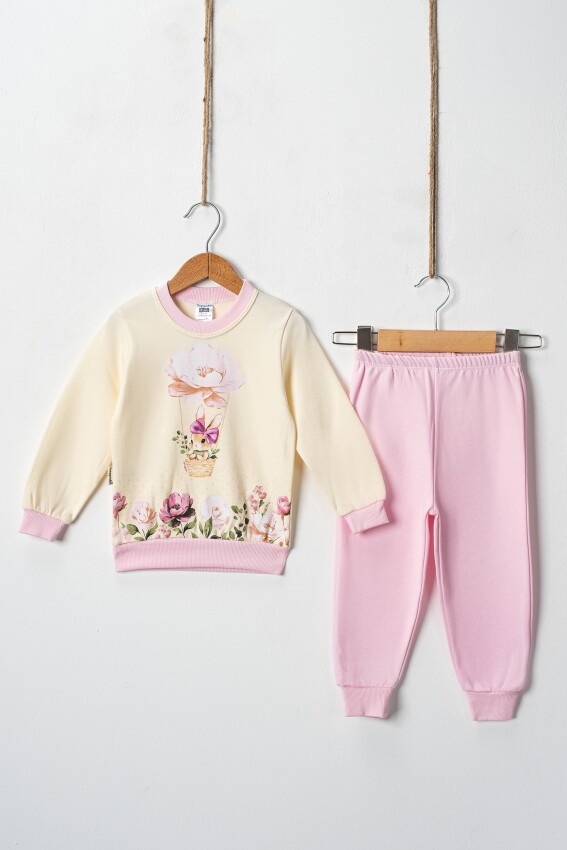 Wholesale Girl's Floral Rabbit Printed 2pcs Tracksuit Set 2-4Y Hoppidik 2017-2399 - 1