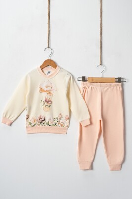 Wholesale Girl's Floral Rabbit Printed 2pcs Tracksuit Set 2-4Y Hoppidik 2017-2399 Лососевый цвет