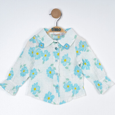 Wholesale Girl's Long Sleeve Flower Patterned Shirt 2-5Y Timo 1018-TK5DÜ202243512 Синий