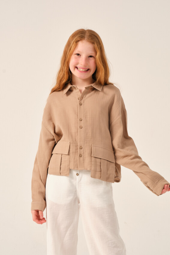 Wholesale Girls Long Sleeve Shirt with Pockets 8-15Y Jazziee 2051-241Z4ALK81 - 3