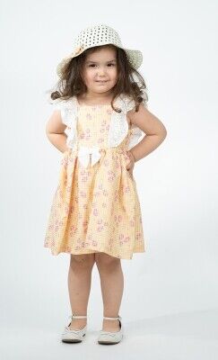 Wholesale Girls Patterned Dress with Hat 1-4Y Serkon Baby&Kids 1084-M0299 - Serkon Baby&Kids
