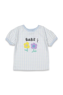 Wholesale Girls Patterned T-shirt 2-5Y Tuffy 1099-9064 Льдисто-голубая