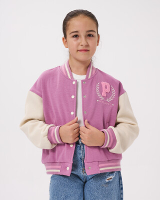 Wholesale Girl's Printed College Jacket 5-8Y Miniloox 1054-24411 - Miniloox