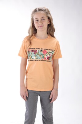 Wholesale Girls Printed T-Shirt 6-9Y Divonette 1023-1701-3 Бирюзовый