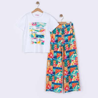 Wholesale Girls Printed Tshirt and Pants Set 10-16Y Tivido 1042-2614 Синий