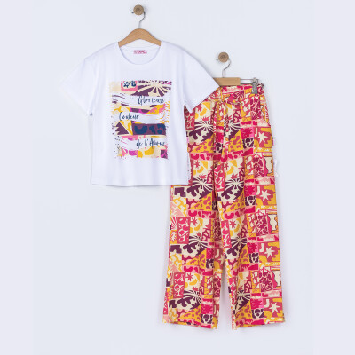 Wholesale Girls Printed Tshirt and Pants Set 10-16Y Tivido 1042-2614 Пурпурный 