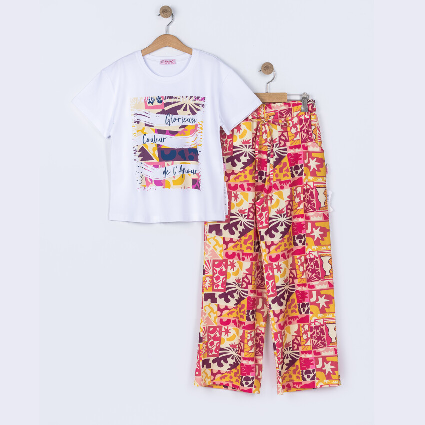 Wholesale Girls Printed Tshirt and Pants Set 10-16Y Tivido 1042-2614 - 3