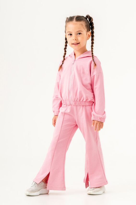 Wholesale Girl's Printed Wide Leg Tracksuit Set 2-5Y Tuffy 1099-01060 - 1