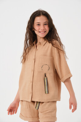 Wholesale Girls Short Sleeve Shirt with Accessory Detail and Pockets 8-15Y Jazziee 2051-241Z4ALS81 - Jazziee (1)