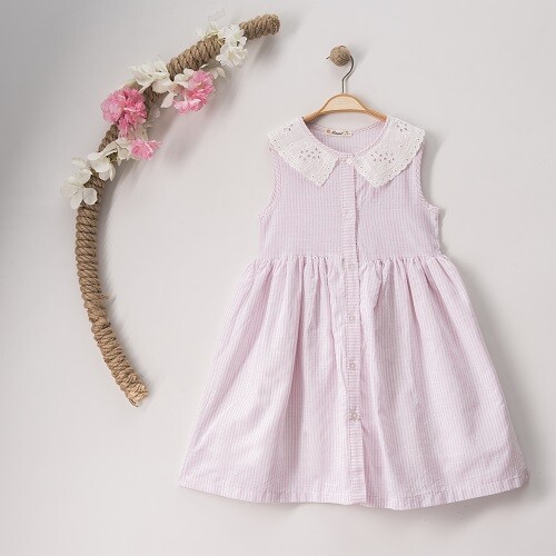 Wholesale Girls Striped Dress 7-10Y Büşra Bebe 1016-23105 - 2