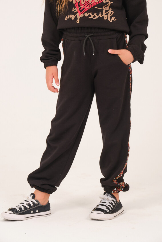 Wholesale Girls' Sweatpants with Striped Details 8-15Y Jazziee 2051-252J4MTE06 - 1