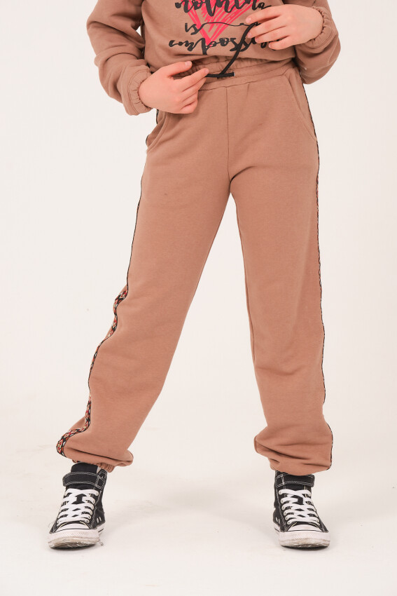 Wholesale Girls' Sweatpants with Striped Details 8-15Y Jazziee 2051-252J4MTE06 - 2