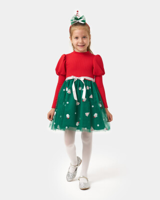 Wholesale Girl's Tulle Christmas Dress 4-7Y Bupper Kids 1053-24901 - Bupper Kids (1)