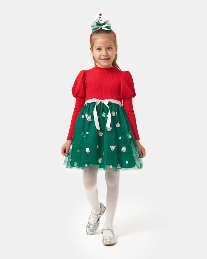 Wholesale Girl's Tulle Christmas Dress 4-7Y Bupper Kids 1053-24901 - 2