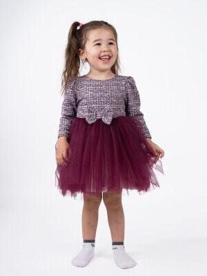 Wholesale Girls Tulle Dress 2-6Y Serkon Baby&Kids 1084-M0605 Темно-фиолетовый