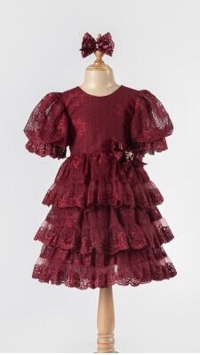 Wholesale Girls Tulle Dress 5-8Y Tivido 1042-2492-1 Бордовый 