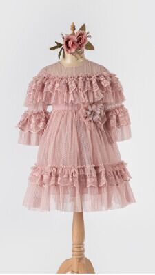 Wholesale Girls Tulle Dress 5-8Y Tivido 1042-2493 Пудра