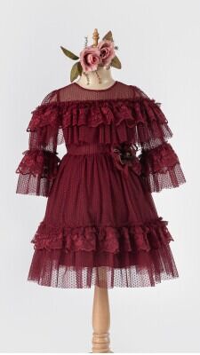 Wholesale Girls Tulle Dress 5-8Y Tivido 1042-2493 Бордовый 