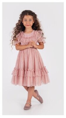 Wholesale Girls Tulle Dress 6-12Y Tivido 1042-2491 Пудра