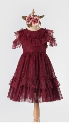Wholesale Girls Tulle Dress 6-12Y Tivido 1042-2491 Бордовый 