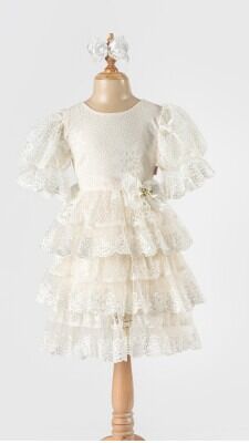 Wholesale Girls Tulle Dress 6-12Y Tivido 1042-2492 Экрю