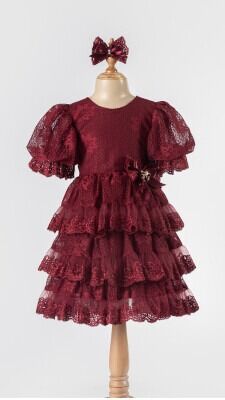 Wholesale Girls Tulle Dress 6-12Y Tivido 1042-2492 Бордовый 