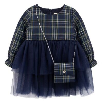 Wholesale Girls Tulle Dress and Bag Set 2-5Y Lilax 1049-6207 Темно-синий