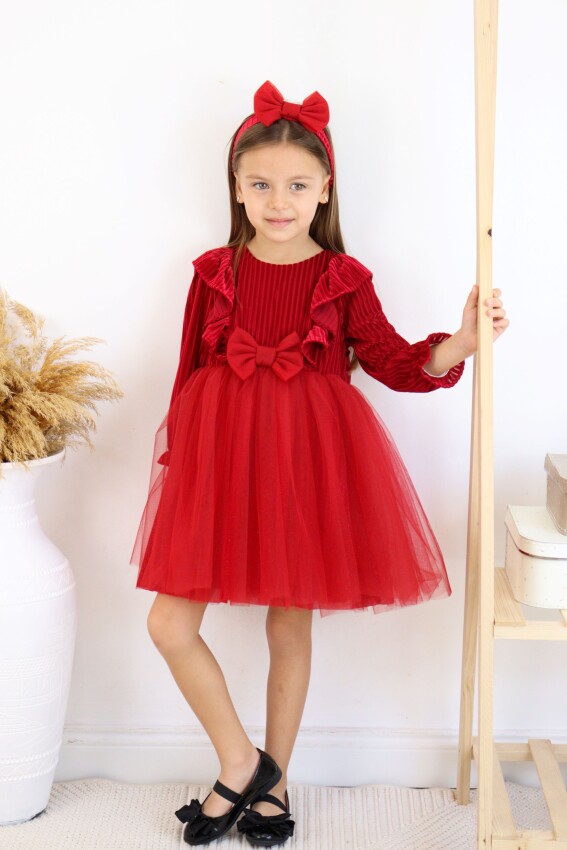 Wholesale Girl's Velvet Ruffled Dress 2-6Y Serkon Baby&Kids 1084-M0721 - 2