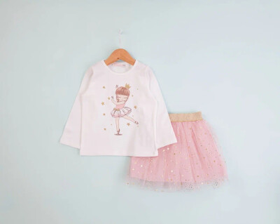 Wholesale Printed Girls' Body and Tulle Skirt Set 1-4Y BabyRose 1002-4585 Розовый 