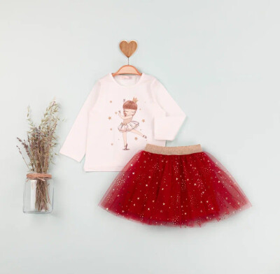 Wholesale Printed Girls' Body and Tulle Skirt Set 1-4Y BabyRose 1002-4585 - Babyrose