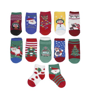 Wholesale Unisex Baby 12-Piece Christmas Theme Socks 0-12M Defne 1064-DFNB-U007-23(0-12) - Defne