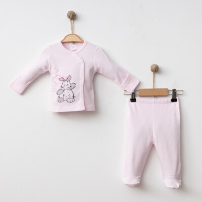 Wholesale Unisex Baby 2-Piece Bodysuit and Pants Newborn Set 0-3M Gümüş Baby 2043-0038 Розовый 