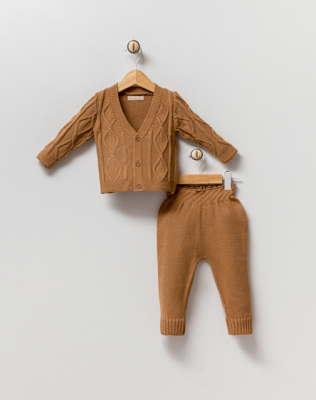 Wholesale Unisex Baby 2-Piece Cardigan and Pants Set 3-12M Milarda 2001-6067 Коричневый 