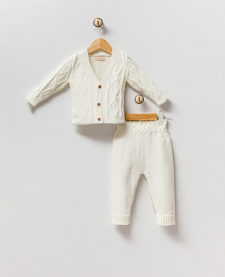 Wholesale Unisex Baby 2-Piece Cardigan and Pants Set 3-12M Milarda 2001-6067 Экрю