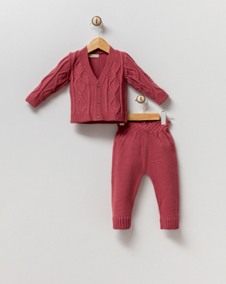 Wholesale Unisex Baby 2-Piece Cardigan and Pants Set 3-12M Milarda 2001-6067 Пыльная роза