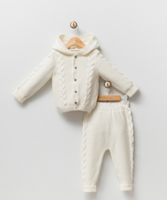 Wholesale Unisex Baby 2-Piece Cardigan and Pants Set 6-18M Gubo 2002-6052 Экрю