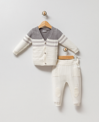 Wholesale Unisex Baby 2-Piece Knitwear Cardigan and Pants Set 0-9M Gubo 2002-6019 - 2