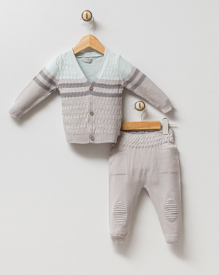 Wholesale Unisex Baby 2-Piece Knitwear Cardigan and Pants Set 0-9M Gubo 2002-6019 Мятно-зеленый